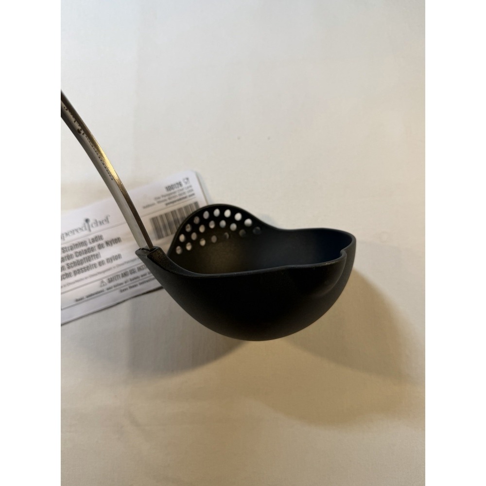 Pampered Chef Nylon Straining Ladle #100126 No Roll Steel Handle 12-1/2"‎ A5